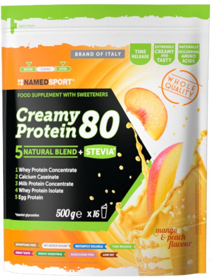 namedsport srl named sport - creamy protein 80 500g gusto mango e pesca - integratore proteico per lo sviluppo muscolare