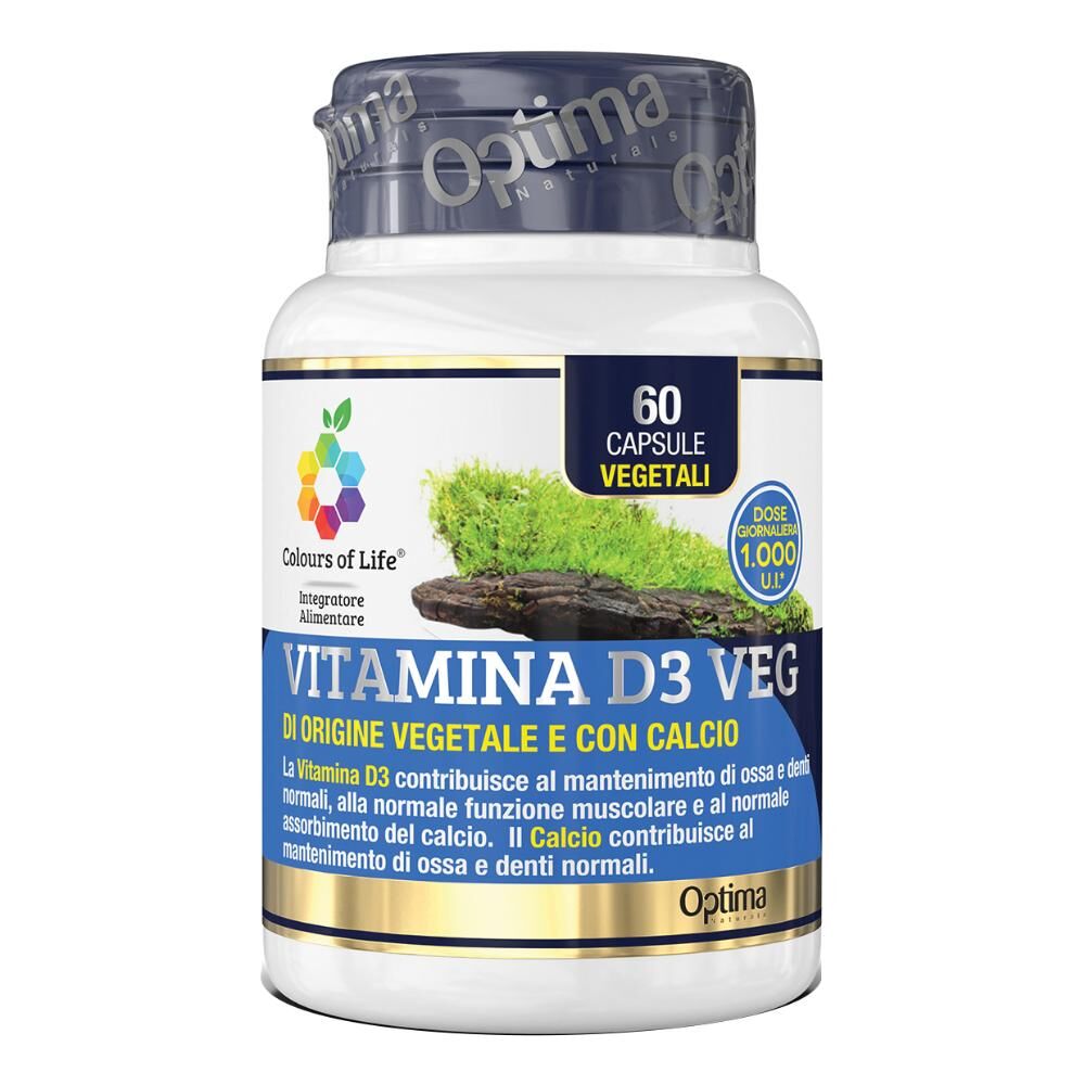 optima naturals srl colours of life - vitamina d3 veg 60 capsule - integratore per ossa, denti e funzione muscolare