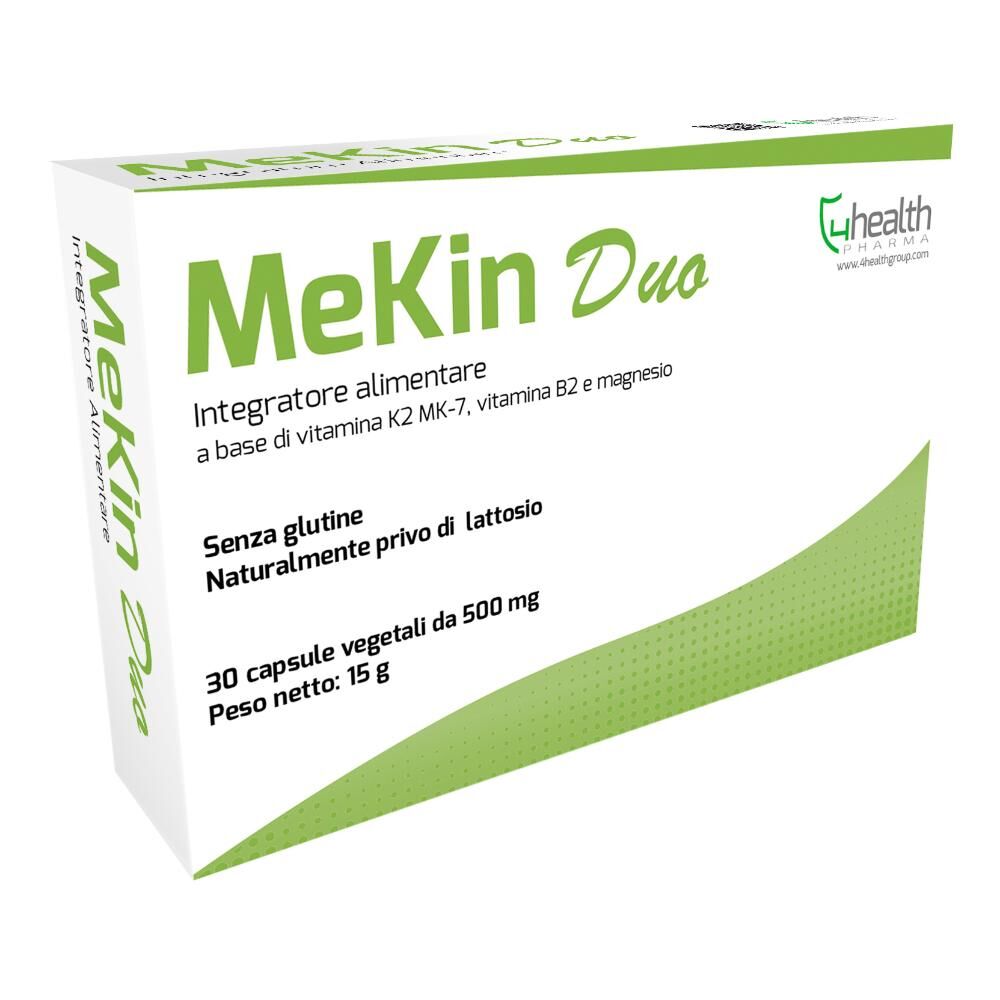4 health srl mekin duo integratore - 30 capsule vegetali - vitamina k2 mk-7, vitamina b2, magnesio