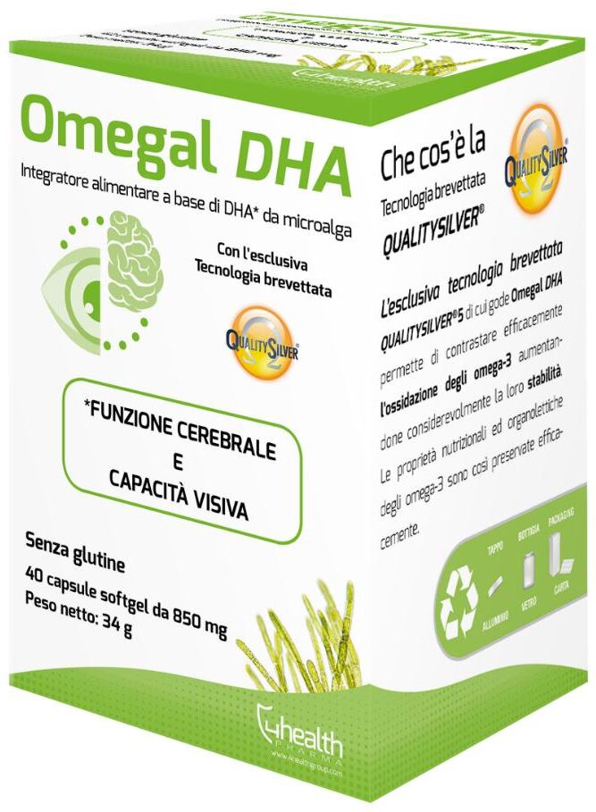 4 health srl omegal dha integratore omega-3 vegetale - 40 capsule molli - schizochytrium microalghe