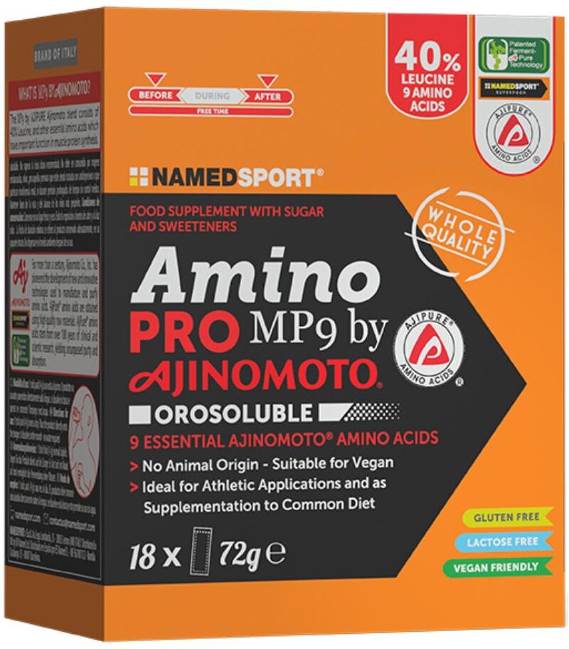 namedsport srl named sport - aminopro mp9 ajinomoto 18 stick - integratore di aminoacidi essenziali per il potenziamento delle prestazioni sportive