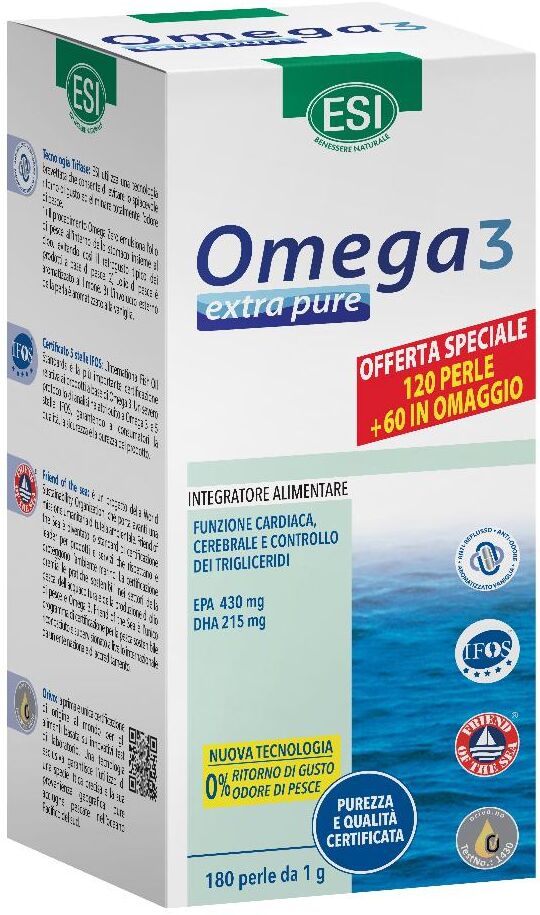 prodotti promo esi omega 3 - extra pure integratore naturale omega 3 e vitamina e 180 perle - benefici per la salute del cuore e del cervello