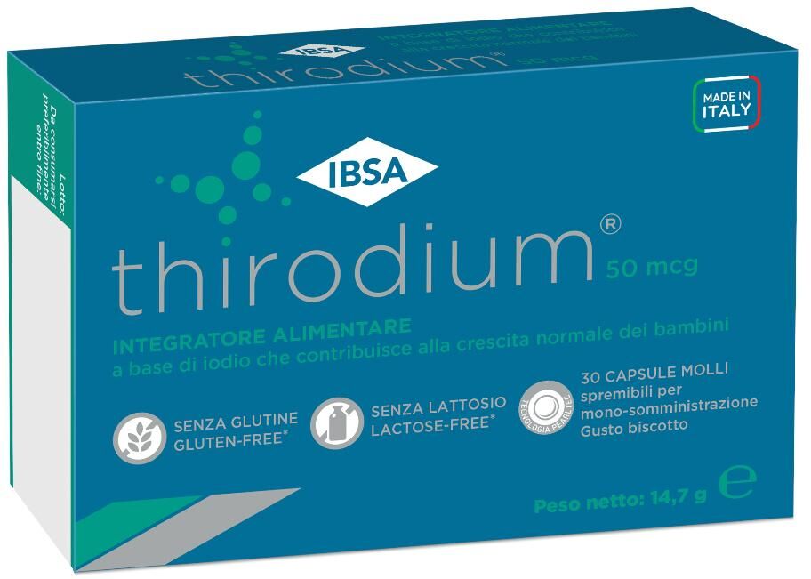 ibsa farmaceutici italia srl thirodium 50mcg capsule molli - integratore di iodio gusto biscotto - 30 capsule