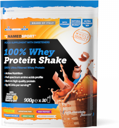 Namedsport Srl NAMED SPORT - 100% Whey Protein Shake Milk Chocolate 900g - Integratore Proteico per Sportivi