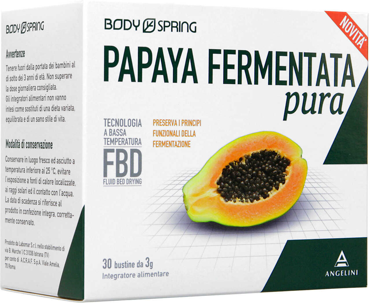 Angelini (A.C.R.A.F.) Spa Body Spring Papaya Fermentata Pura Integratore Alimentare 30 Bustine - Digestione Naturale e Benessere Gastrointestinale