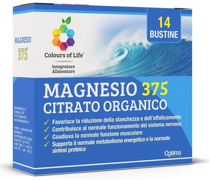 Optima Colours Of Life Magnesio 375 - Citrato Organico 14 Bustine - Integratore per Energia e Benessere