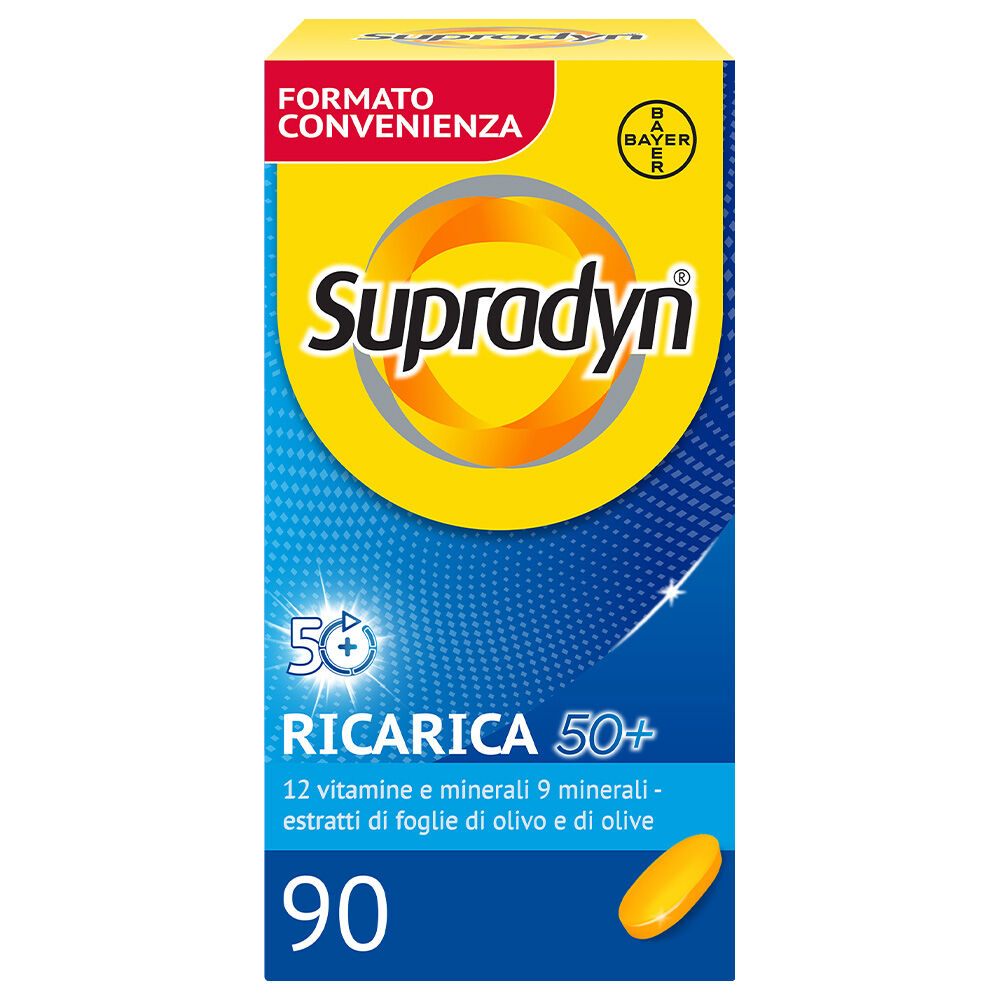 Bayer Spa Supradyn Ricarica 50+ Integratore Multivitaminico con Vitamina C, Vitamina D, Minerali e Antiossidanti - 90 Compresse Rivestite