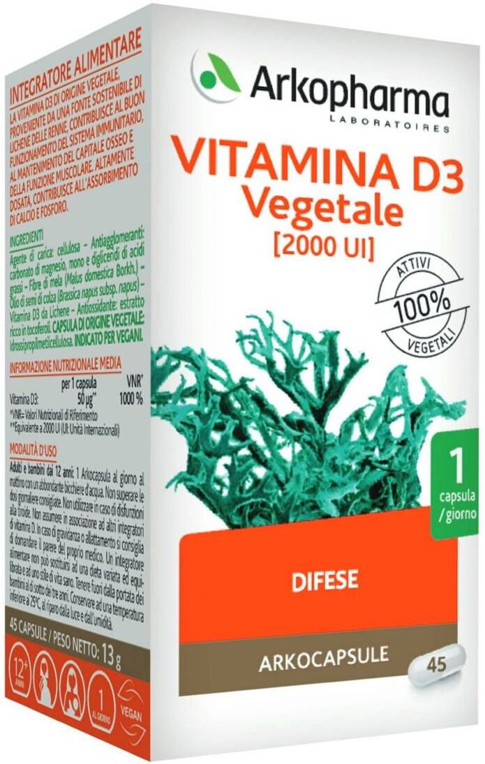 Arkofarm Srl Arkopharma Vitamina D3 Vegetale 45 Capsule - Integratore Vegano di Vitamina D3