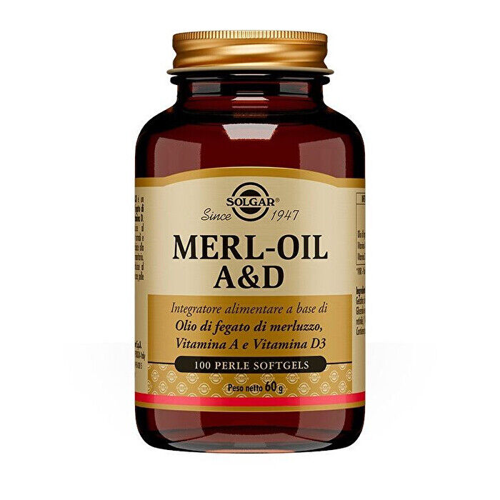 Solgar It. Multinutrient Spa Solgar - Merl-Oil A&amp;D 100 Perle Softgels - Integratore di Olio di Fegato di Merluzzo con Vitamine A e D