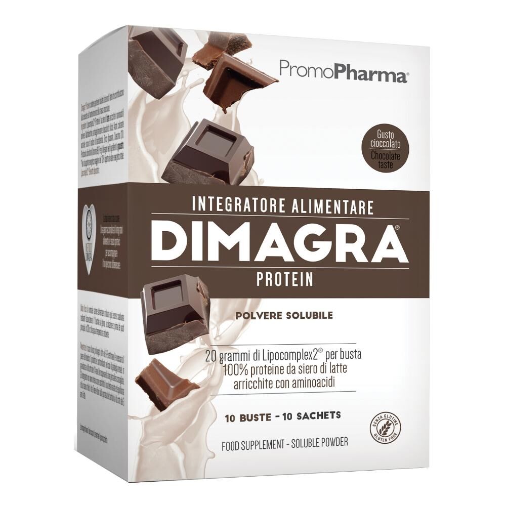 Promopharma Spa Dimagra Protein - 10 Buste Gusto Cioccolato - Integratore Proteico ad Alto Contenuto di Proteine