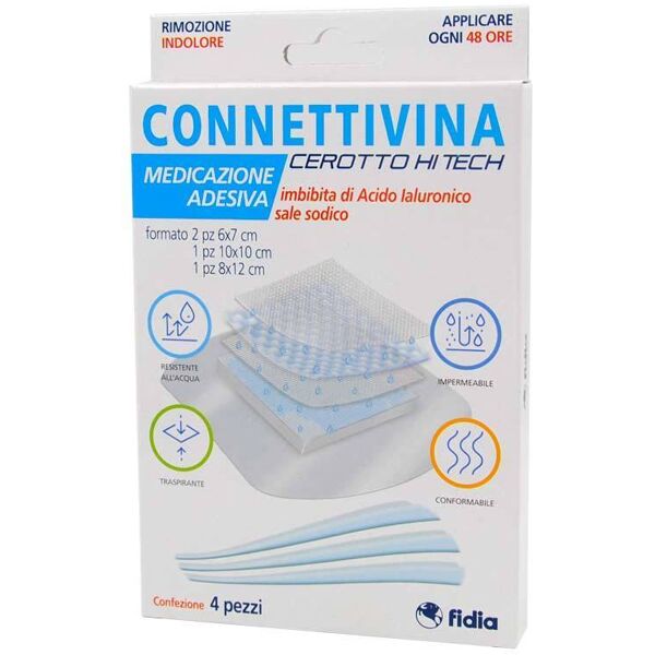 fidia farmaceutici spa connettivina - cerotto hitech misure miste 4 pezzi - trattamento ferite multidimensionale