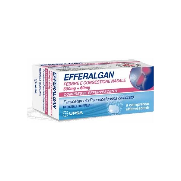 upsa efferalgan febbre e congestione nasale 8 compresse effervescenti 500mg + 60mg - antidolorifico per raffreddore e influenza