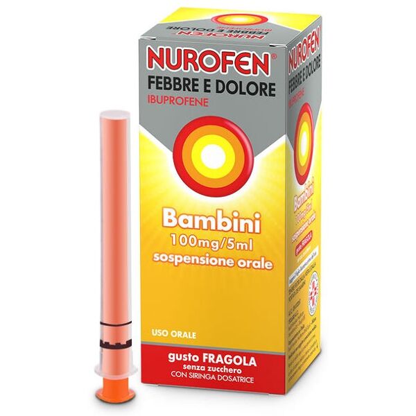 reckitt benckiser nurofen febbre e dolore bambini 100mg/5ml sciroppo 150ml gusto fragola - sollievo rapido per i piccoli