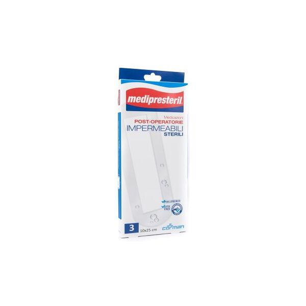 corman medipresteril medicazione post operatoria ipermeabile sterile - 10x25cm - 3 pezzi