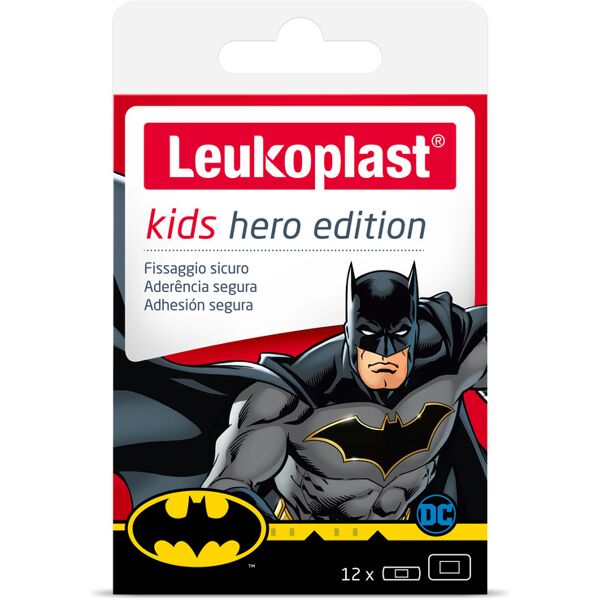 essity italy spa leukoplast kids hero edition batman cerotti - 12 pezzi, cerotti per bambini con disegni del batman, prodotto pediatrico