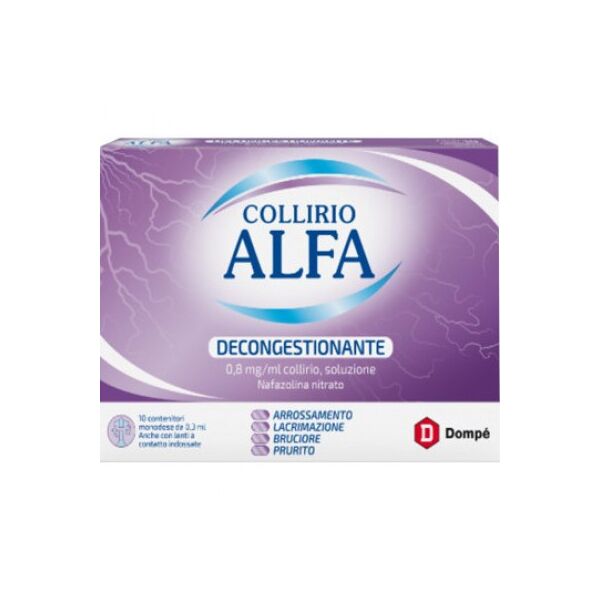 dompe' farmaceutici spa collirio alfa decongestionante 0,8mg/ml - 10 contenitori da 0,3ml - soluzione oftalmica per occhi irritati