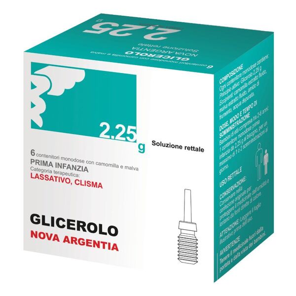 nova argentia srl ind. farm glicerolo prima infanzia soluzione rettale 6 contenitori monodose 2,25g - dolce sollievo per stipsi nei bambini