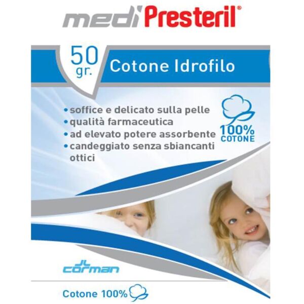 corman spa medipresteril cotone idrofilo 50g - ideale per pulizia e cura delle ferite, marchio di qualità