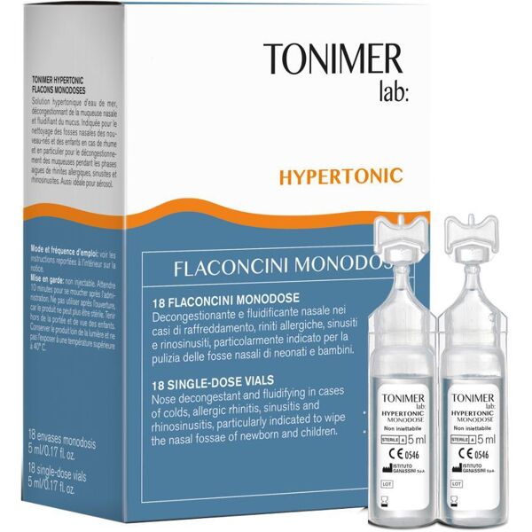 ist.ganassini spa tonimer lab hypertonic - 18 flaconcini monodose da 5ml - soluzione ipertonica per decongestionare le fosse nasali