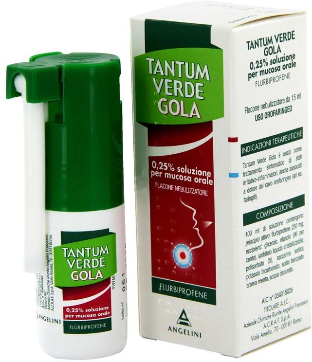 angelini pharma spa angelini tantum verde gola nebulizzatore 15ml 0,25% - trattamento antiinfiammatorio per fastidi orolaringei