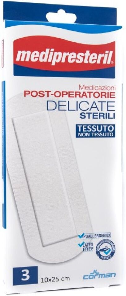 corman spa medipresteril medicazione post operatoria delicata 10x25cm, 3 pezzi - cura delle ferite dopo interventi chirurgici