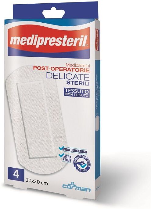 corman spa medipresteril medicazioni post operatorie delicate sterili - 10x20cm, 4 pezzi