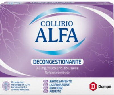 dompe' farmaceutici spa collirio alfa decongestionante 0,8mg/ml - 10 contenitori da 0,3ml - soluzione oftalmica per occhi irritati