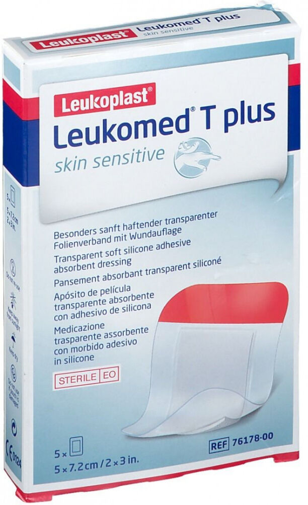 essity italy spa leukomed t plus skin sensitive medicazione trasparente 5x7,2cm - pacchetto da 5 per una guarigione sicura