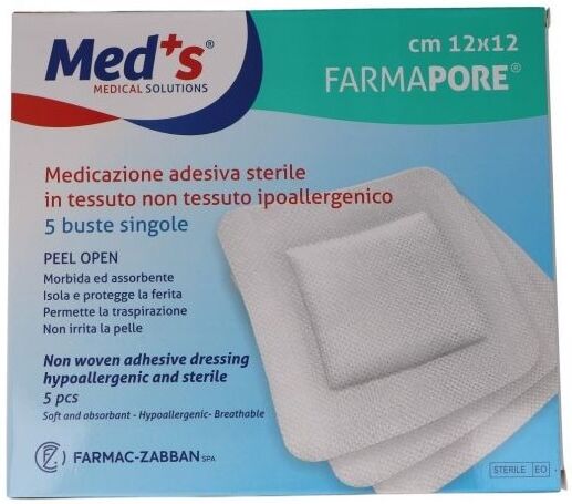 farmac-zabban med's farmapore - medicazione adesiva sterile cm12x12 astuccio 5 pezzi - kit pronto soccorso