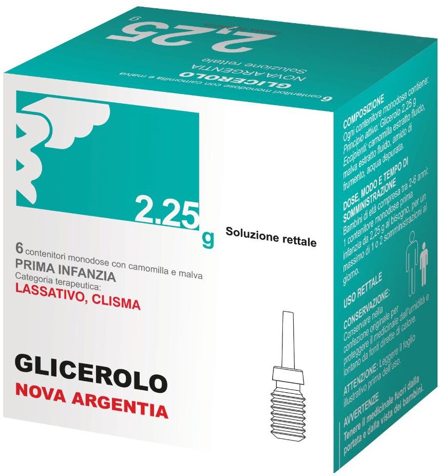 nova argentia srl ind. farm glicerolo prima infanzia soluzione rettale 6 contenitori monodose 2,25g - dolce sollievo per stipsi nei bambini