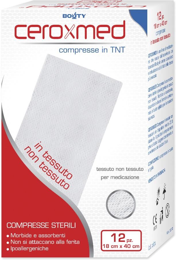 nova argentia srl ind. farm ceroxmed compresse in tnt 18x40cm - 12 pezzi, garza sterile, ipoallergeniche