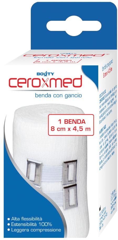 nova argentia srl ind. farm ceroxmed benda elastica con gancio 8x4,5cm - bendaggio versatile e comodo