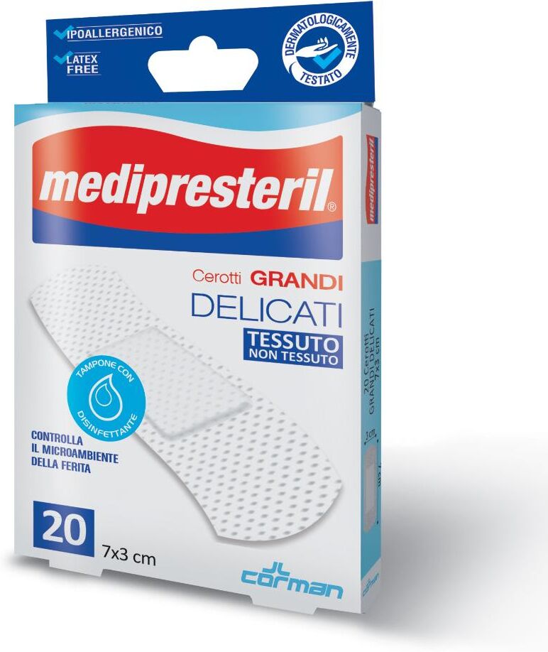 corman spa medipresteril cerotti grandi delicati 7x3cm 20 pezzi - protezione per ferite affidabile e sicura