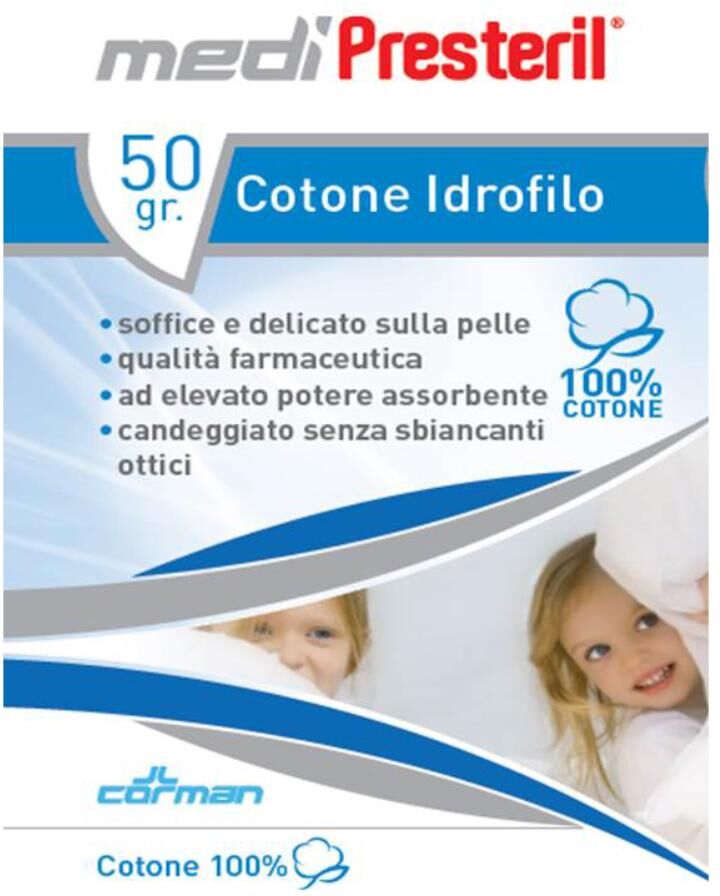 corman spa medipresteril cotone idrofilo 50g - ideale per pulizia e cura delle ferite, marchio di qualità