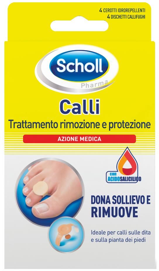 cooper consumer health it srl scholl cerotto callifugo trattamento rimozione/protezione 4 cerotti idrorepellenti + 4 dischetti callifughi