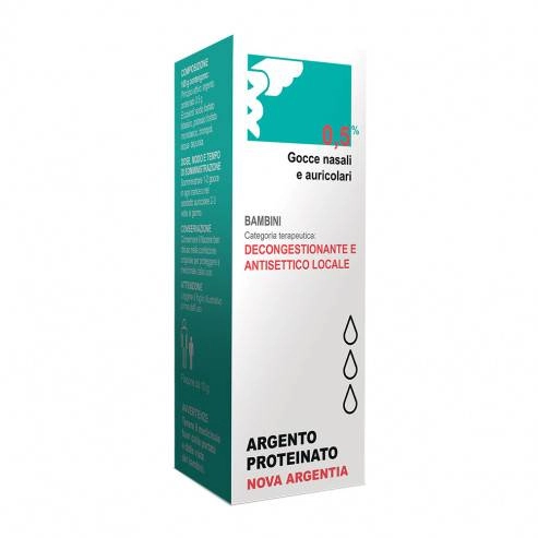 Nova Argentia Argento Proteinato 0,5% Gocce Nasali 10g - Decongestionante e Antisettico Nasale ed Auricolare