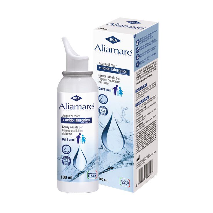 Ibsa Farmaceutici Italia Srl Aliamare Spray per Igiene di Naso e Orecchie 100ml - Acqua di Mare e Ialuronato Sodico per Igiene Quotidiana