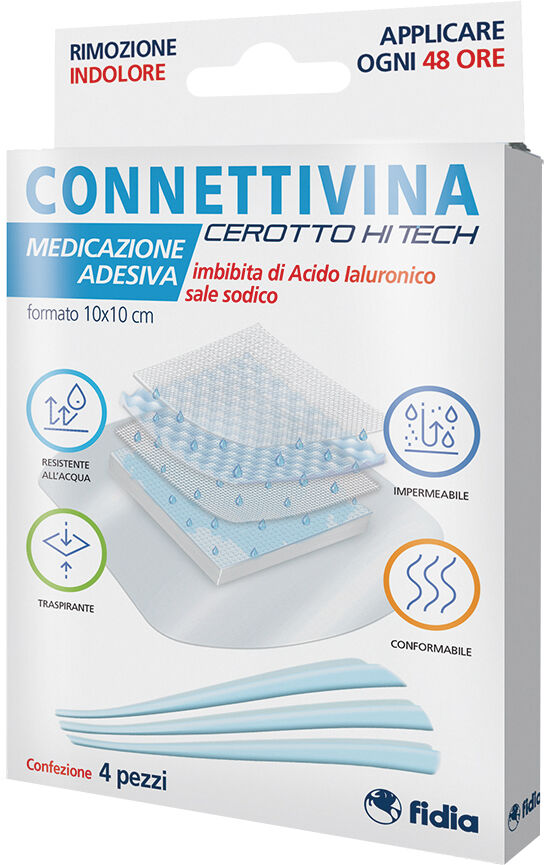 Fidia Farmaceutici Spa Connettivina - Cerotto Hitech 10x10cm 4 Pezzi - Trattamento per la Guarigione delle Ferite