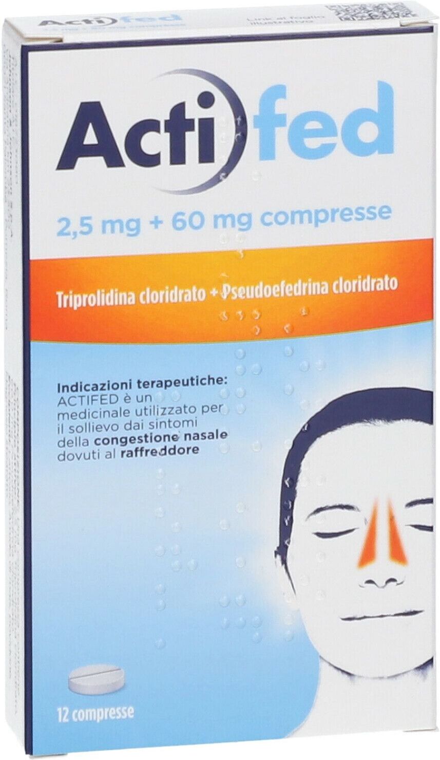 Johnson & Johnson Actifed 12 Compresse 2,5mg + 60mg - Decongestionanti Nasali per Raffreddore - 24 Compresse