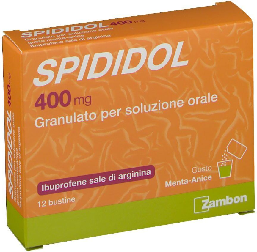 Zambon Spididol 400mg Gusto Menta e Anice - Ibuprofene Sale di Arginina 12 Bustine - Antinfiammatorio e Antireumatico