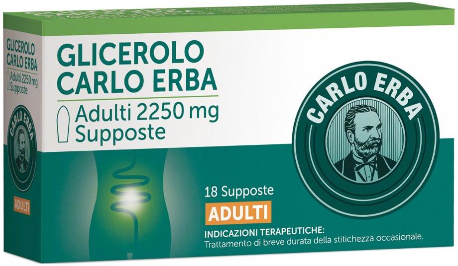 Johnson & Johnson Glicerolo Adulti 18 Supposte 2250mg Carlo Erba - Trattamento della Stitichezza Occasionale