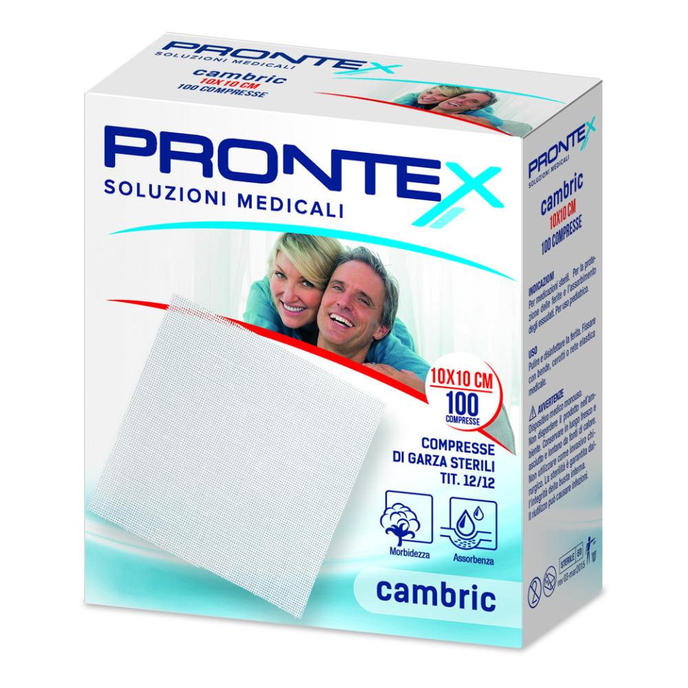 Safety Prontex Compresse Cambric Sterili in Cotone Misura 10x10cm, 100 Pezzi