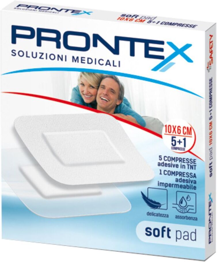 Safety Prontex Soft Pad Compresse medicali adesive in Tnt 10x6cm (5 pezzi) + Compressa impermeabile (1 pezzi)