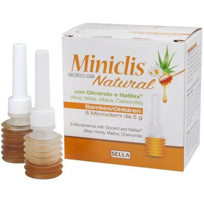 SELLA Srl Miniclis Natural Bambini 6 Pezzi - Microclismi con glicerolo e Natilax (aloe, miele, malva, camomilla) SELLA Srl Miniclis Natural Bambini 6 Pezzi - Microclismi con glicerolo e Natilax (aloe, miele, malva, camomilla)