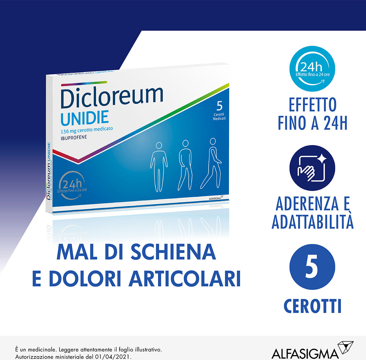 Alfasigma Spa Dicloreum Unidie - 5 Cerotti Medi 136 mg