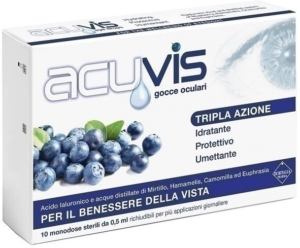 euritalia acuvis - gocce oculari 10 flaconi da 0,5 ml - soluzione per il benessere degli occhi - idratazione e sollievo oculare