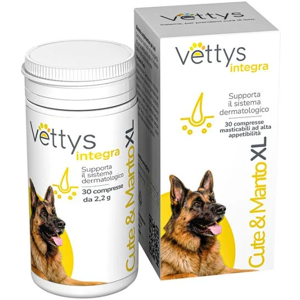 Pharmaidea Srl Vettys Integra Cute&Manto XL Cane 30 Compresse Masticabili - Integratore per la Salute della Cute e del Manto Canino