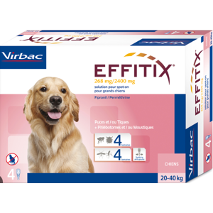 Virbac S.A. (Fr) Effitix Spot-On Soluzione per Cani 4 Pipette da 4,40ml 20-40kg - Protezione Antiparassitaria per Cani con 268+2400mg di Efficacia