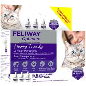 Ceva Salute Animale Spa Feliway Optimum Ricarica per Gatti 3 Pezzi da 48ml - Feromone per Benessere Felino