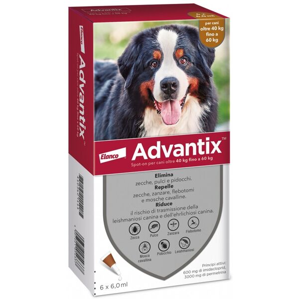 elanco italia spa advantix spot on per cani da 40-60 kg - marca xyz - 6 pipette - protezione antiparassitaria efficace